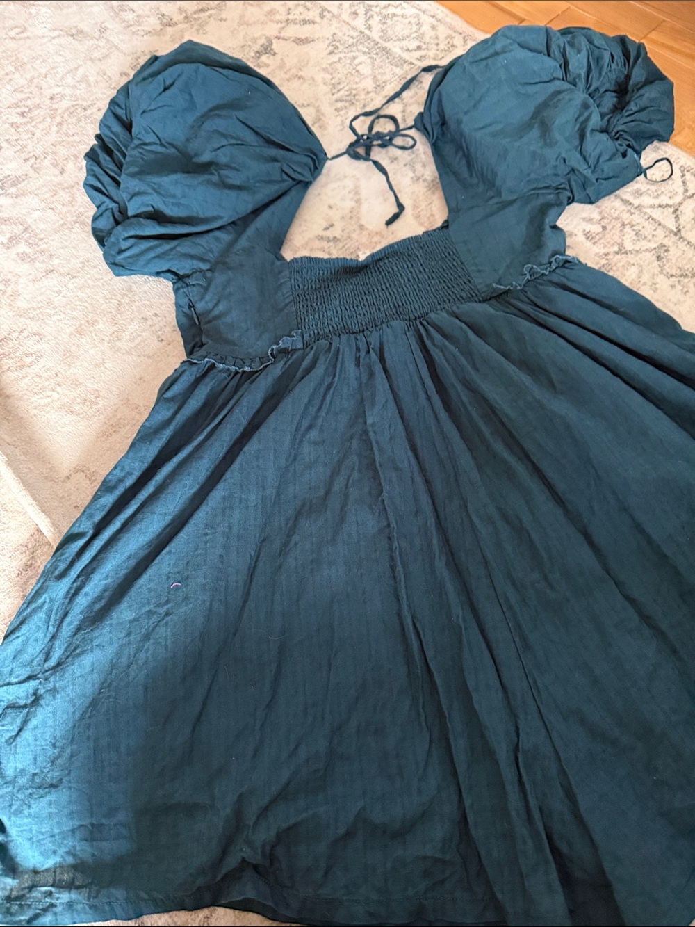 anthropologie pilcro Women's Teal Peasant romper with Ties L - Picture 7 of 9